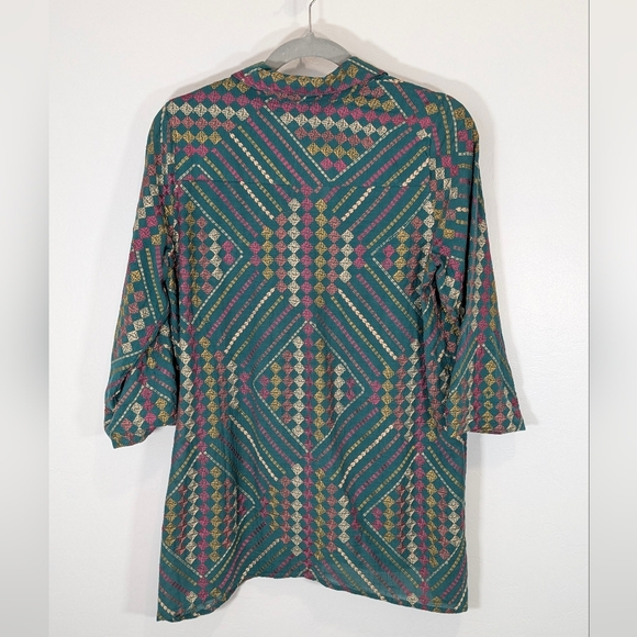 Soft Surroundings Embroidered Green Geometric Patterned Blouse Tunic Size PXS - Picture 7 of 11